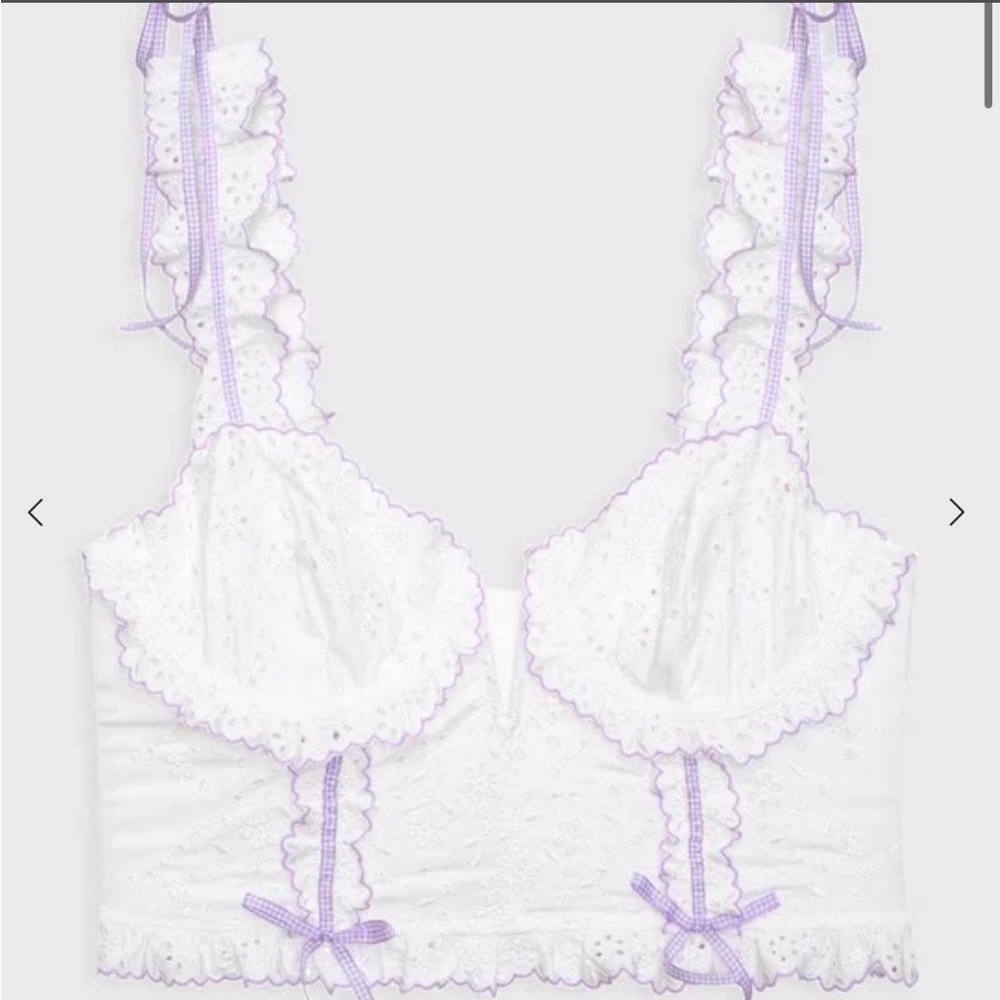 For Love and Lemons White and Lavender Lace Bustier Top